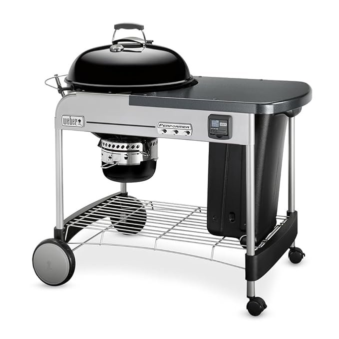 Weber Performer Premium GBS Charcoal Grill | 57cm | Touch-N-Go Ignition | GBS System | Work Table | Charcoal Storage | One-Touch Cleaning | Black