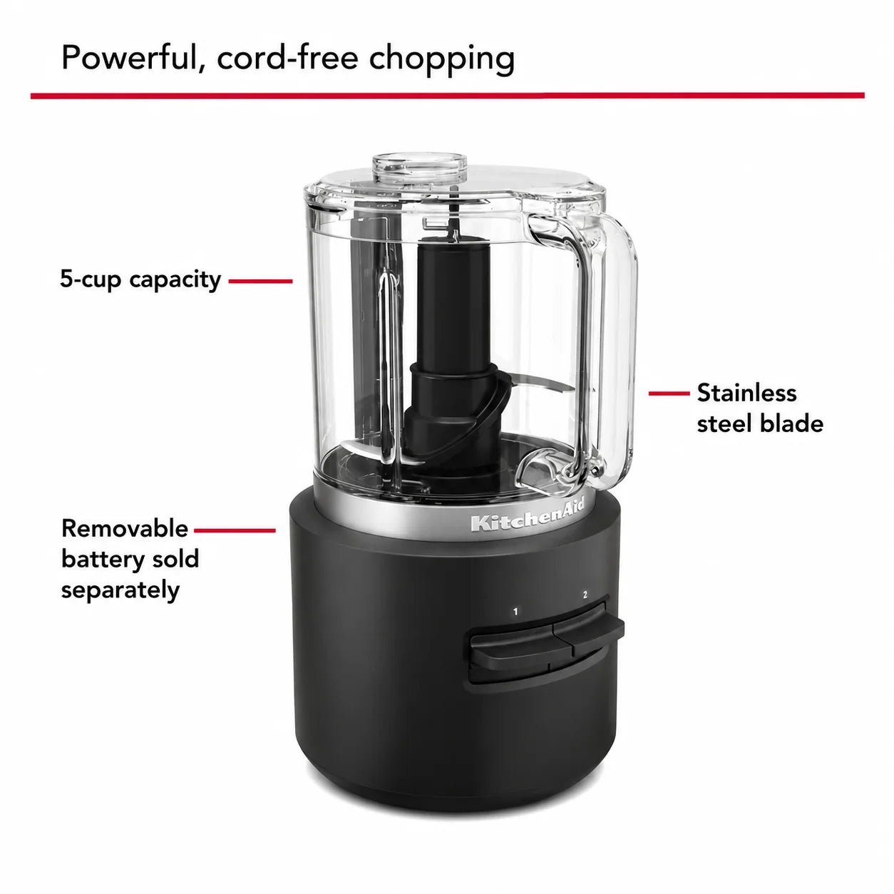 KitchenAid Go Cordless Mini Food Processor with Battery – 1.18L, Black Matte - Image 5