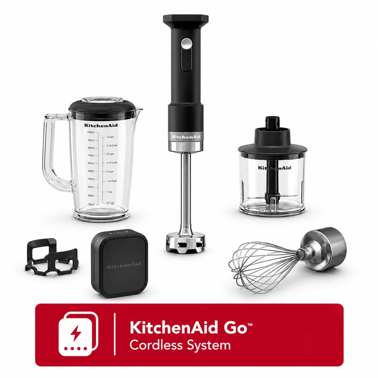 KitchenAid Go Cordless Hand Blender Complete Set with Battery, Black Matte