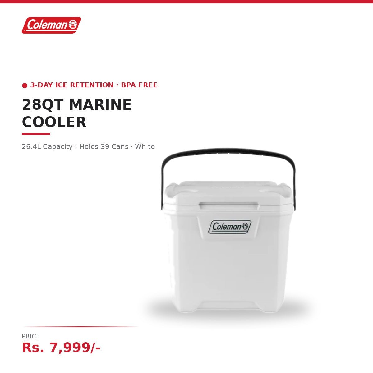Coleman 28QT Xtreme Marine Cooler – 26.4L Ice Box, Up to 3 Days Ice, White - Image 2