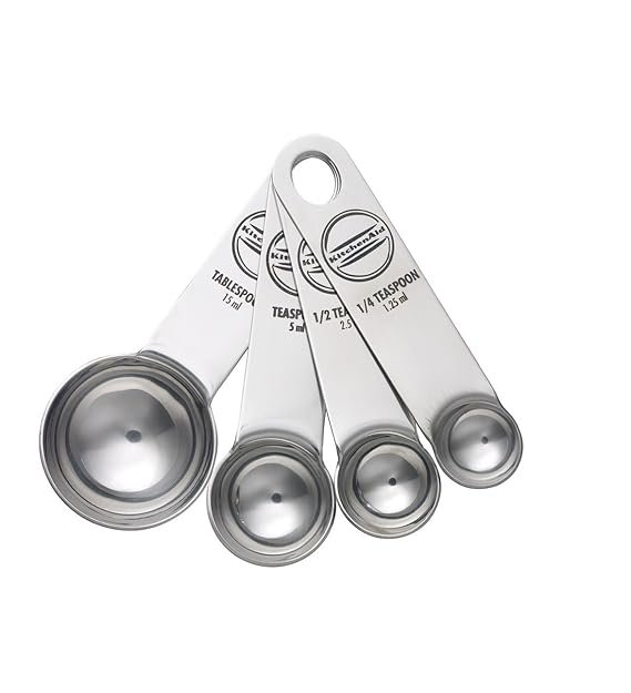 KitchenAid Stainless Steel Measuring Spoon Set of 4 | 1/4 tsp to 1 tbsp | Engraved Markings | Dishwasher-Safe | Fits Spice Jars