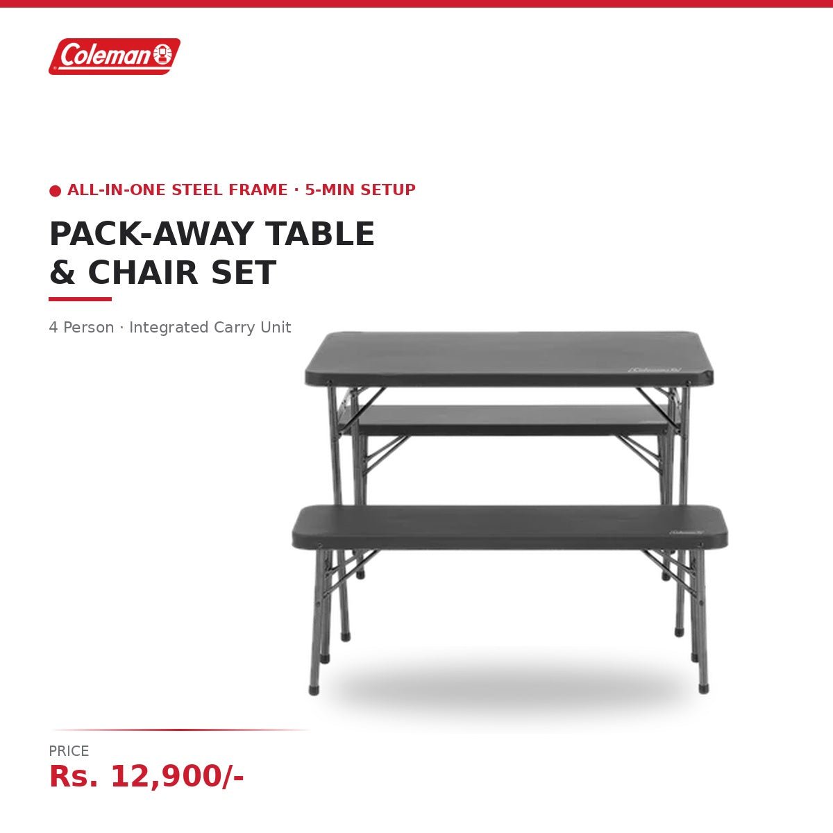 Coleman Pack-Away 4 Person Folding Table & Chair Set | All-in-One Steel Frame | Integrated Carry Unit | 5-Min Setup | For Camping & Outdoor Dining | White/Green - Image 2