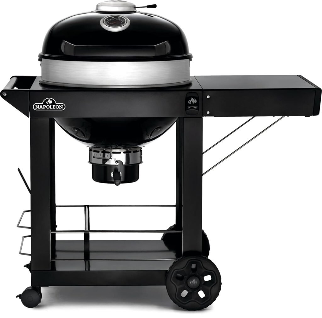 Napoleon PRO22K-CART-3 22-Inch Charcoal Kettle Grill with Cart – Cast Iron WAVE Grids, Rotisserie Ring