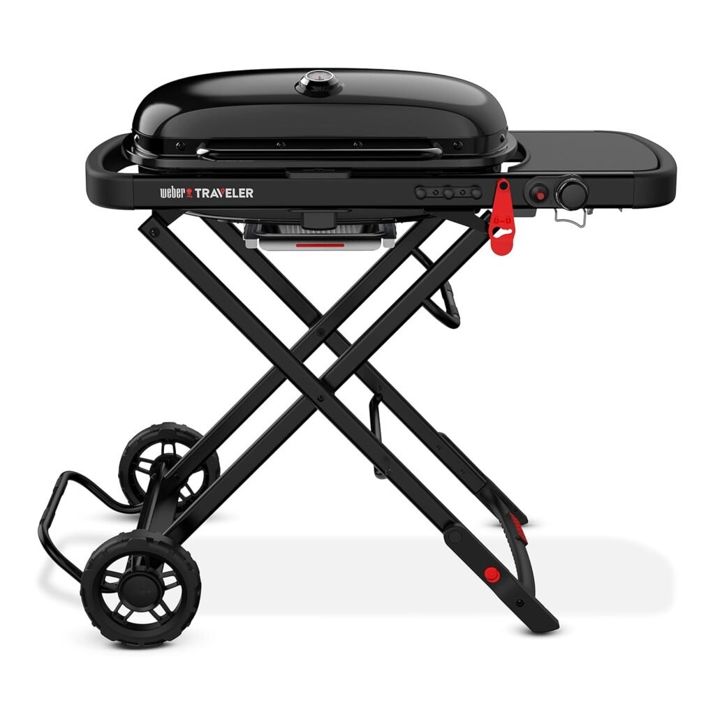 Weber Traveler Portable Gas Grill | Stealth Edition | 13,000 BTU | 2,325 cm² | Collapsible Cart | All-Black Finish | LPG