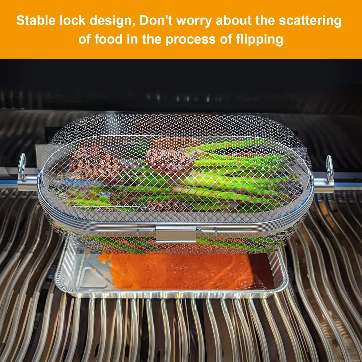 Napoleon Rotisserie Grill Basket (64000) | Stainless Steel Tumbling Basket | For Wings, Shrimp & Vegetables | Fits Napoleon & Most Spit Rods | Rotisserie Cooking - Image 4