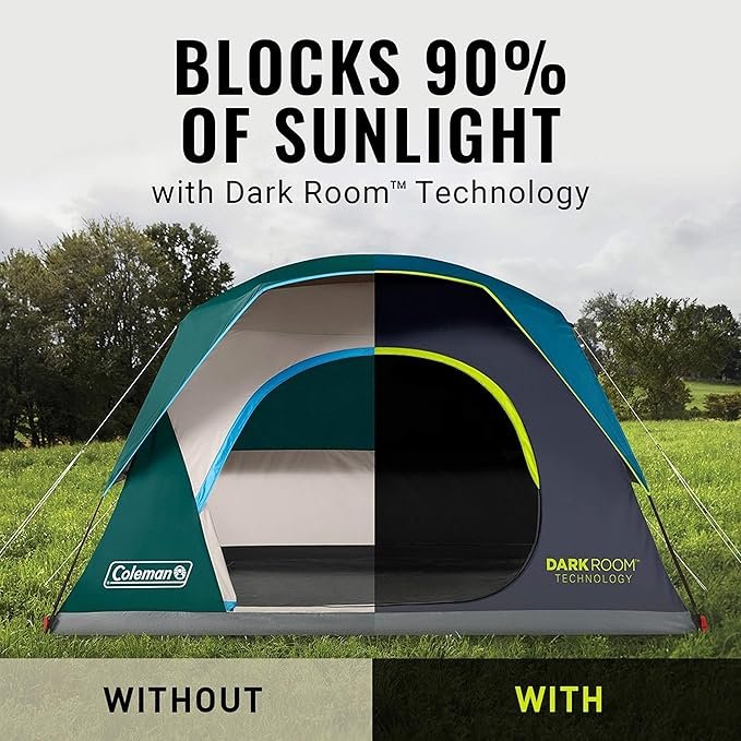 Coleman Dark Room SkyDome Tent | 6 Person | Blocks 90% Sunlight | Pre-Attached Poles | 5-Min Setup | WeatherTec | Near-Vertical Walls | Dark Green - Image 7