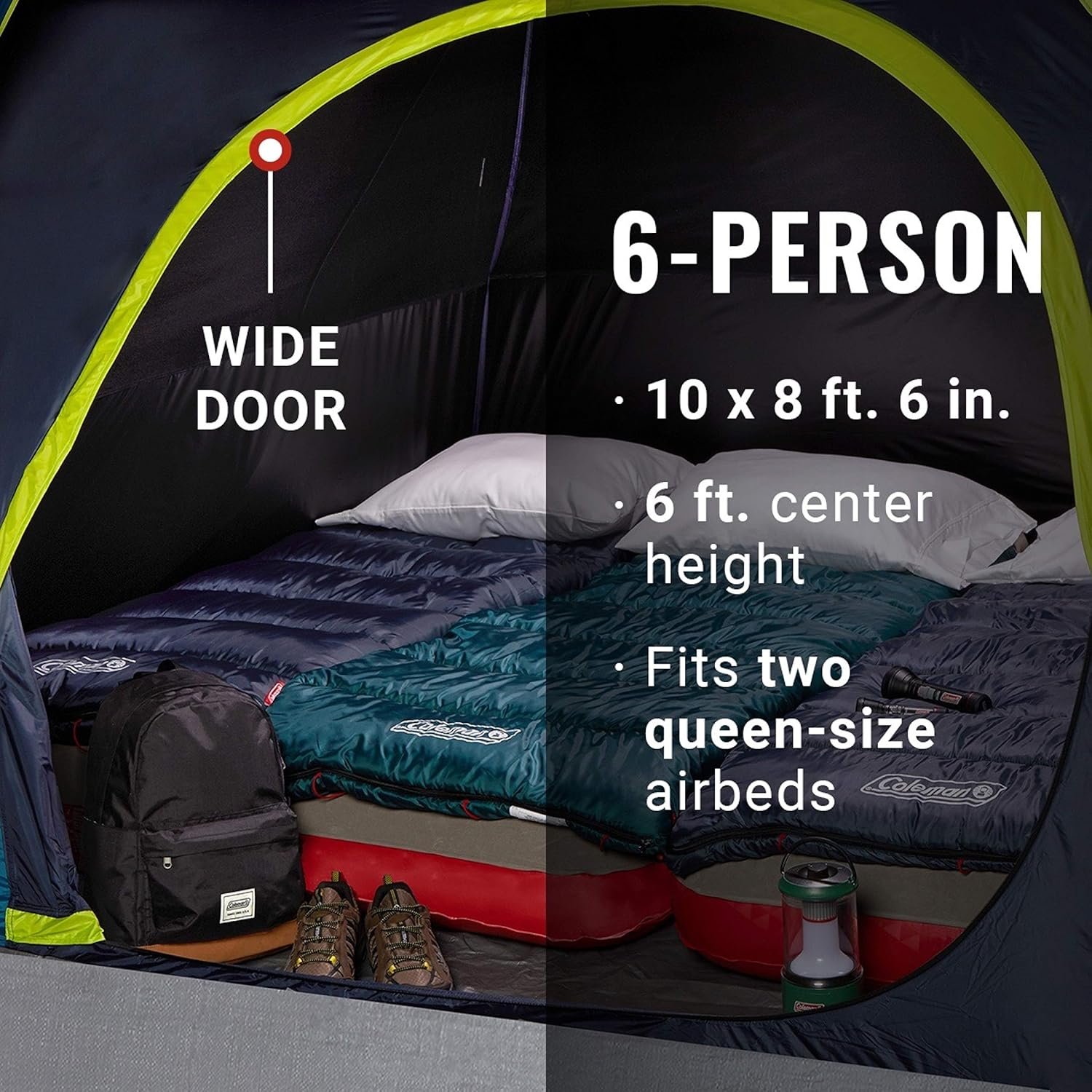 Coleman Dark Room SkyDome Tent | 6 Person | Blocks 90% Sunlight | Pre-Attached Poles | 5-Min Setup | WeatherTec | Near-Vertical Walls | Dark Green - Image 10