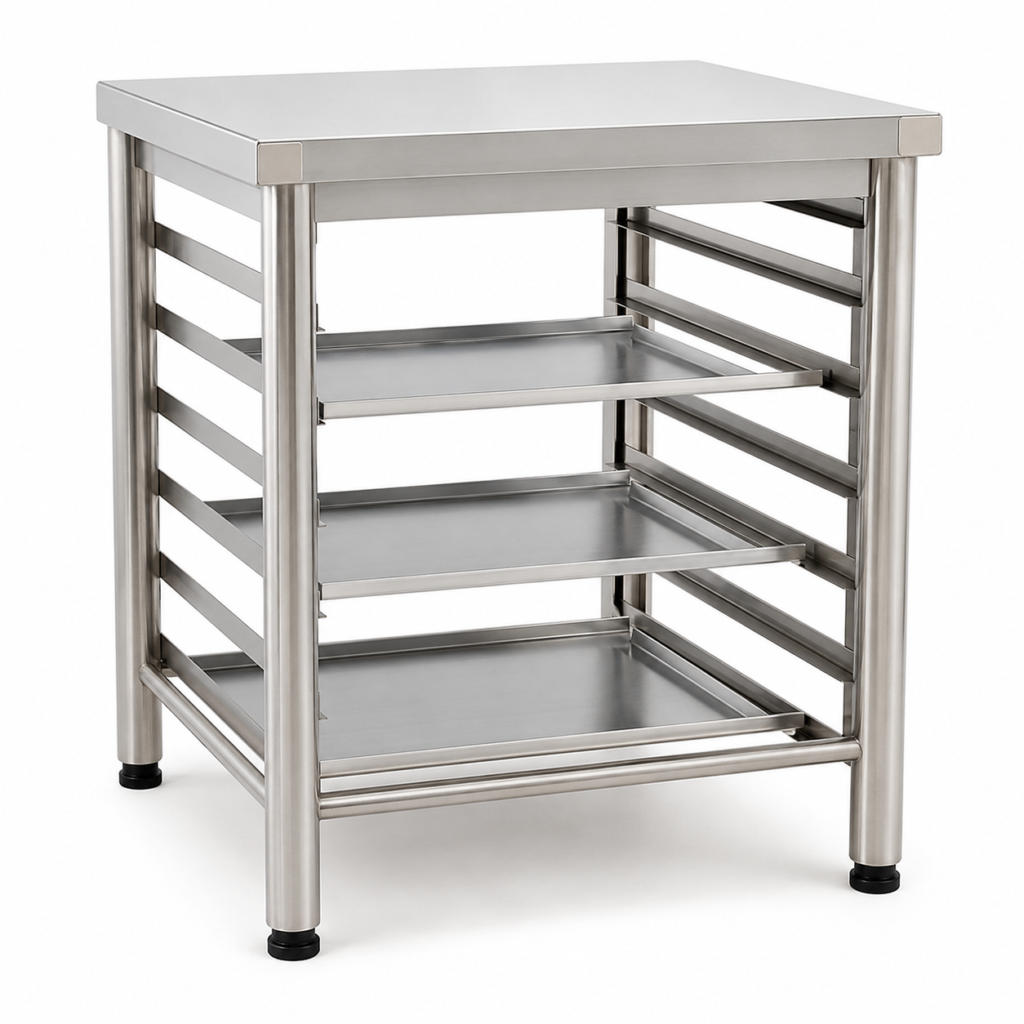 UNOX Stainless Steel Oven Stand with Work Table & Tray Storage Shelf