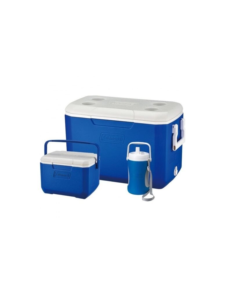 Coleman Cool Box Combo Set | 46L Cooler + 4.7L & 2L Insulated Jugs | 3-Piece Set | Multi-Size Cold Storage | For Camping, Picnics & Travel | Blue/White