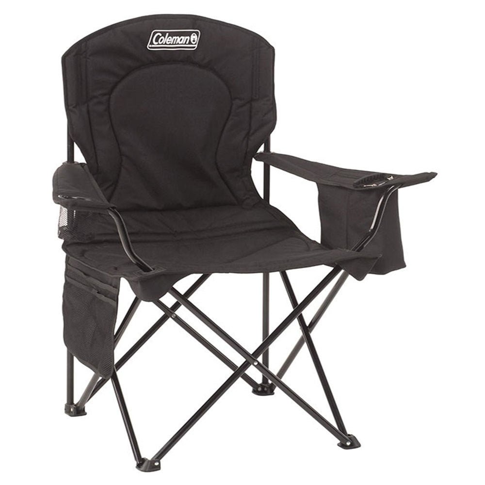 Coleman Quad Folding Camping Chair | Built-In Cooler Pouch & Cup Holder | Steel Frame | With Carry Bag | For Camping, Picnics & Events | Black