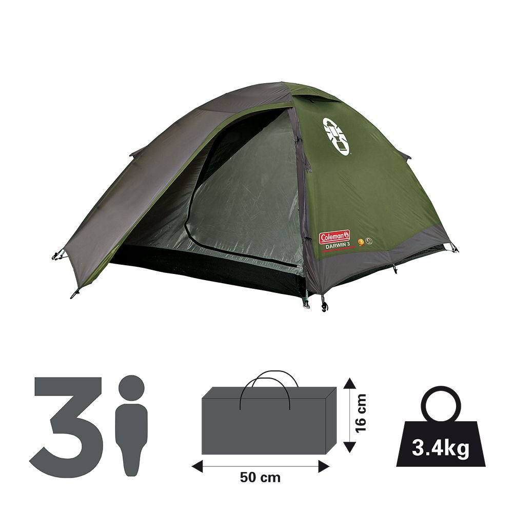 Coleman Darwin 3 Dome Tent | 3 Person | WeatherTec System | Full Waterproof Fly | Fibreglass Poles | 5-10 Min Setup | Compact & Lightweight | Green - Image 5