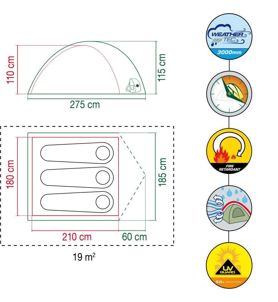 Coleman Darwin 3 Dome Tent | 3 Person | WeatherTec System | Full Waterproof Fly | Fibreglass Poles | 5-10 Min Setup | Compact & Lightweight | Green - Image 4