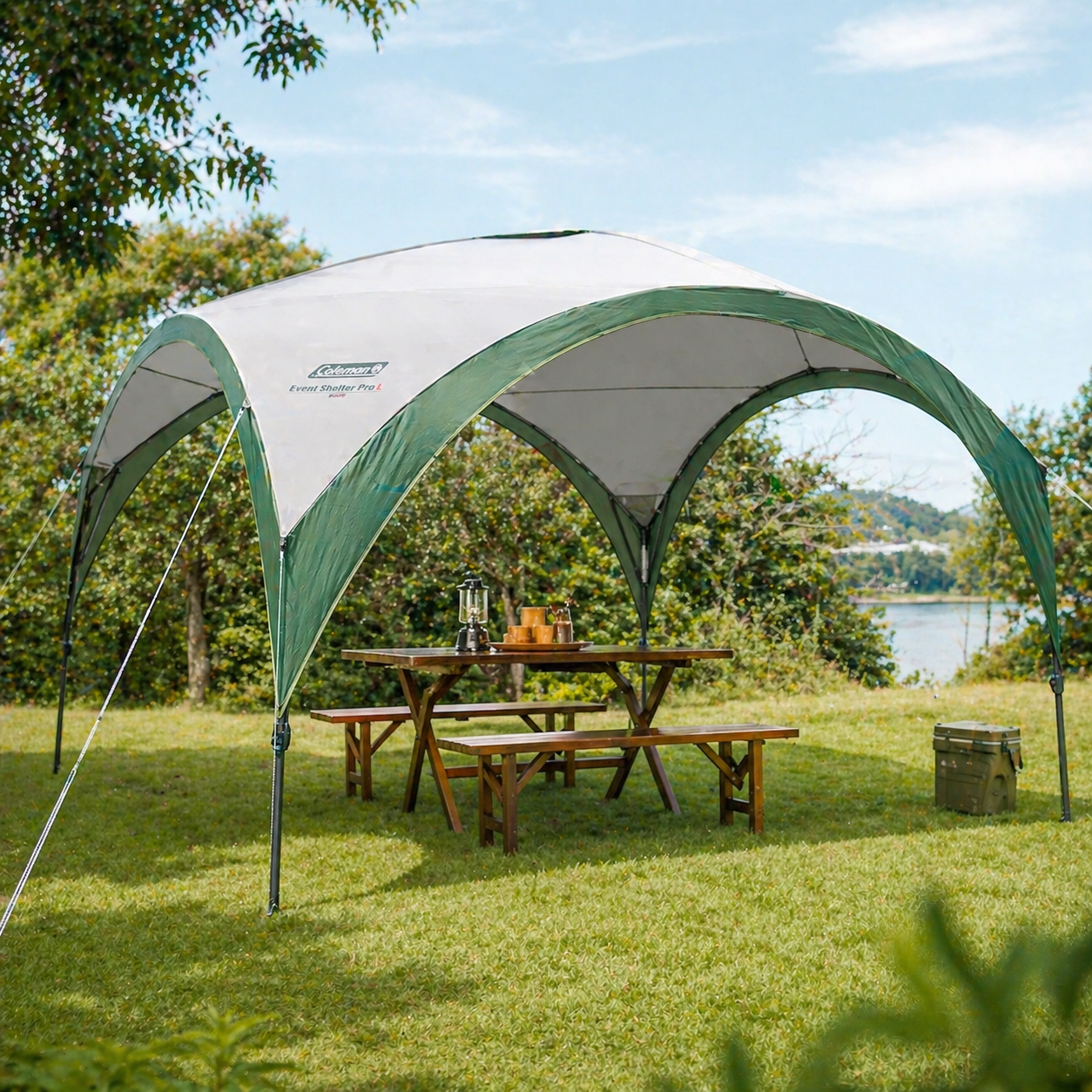 Coleman Event Shelter Pro L Gazebo | 12x12 ft / 3.65x3.65m | UVGuard SPF 50+ | Water-Resistant Canopy | Freestanding Steel Frame | White/Green - Image 5