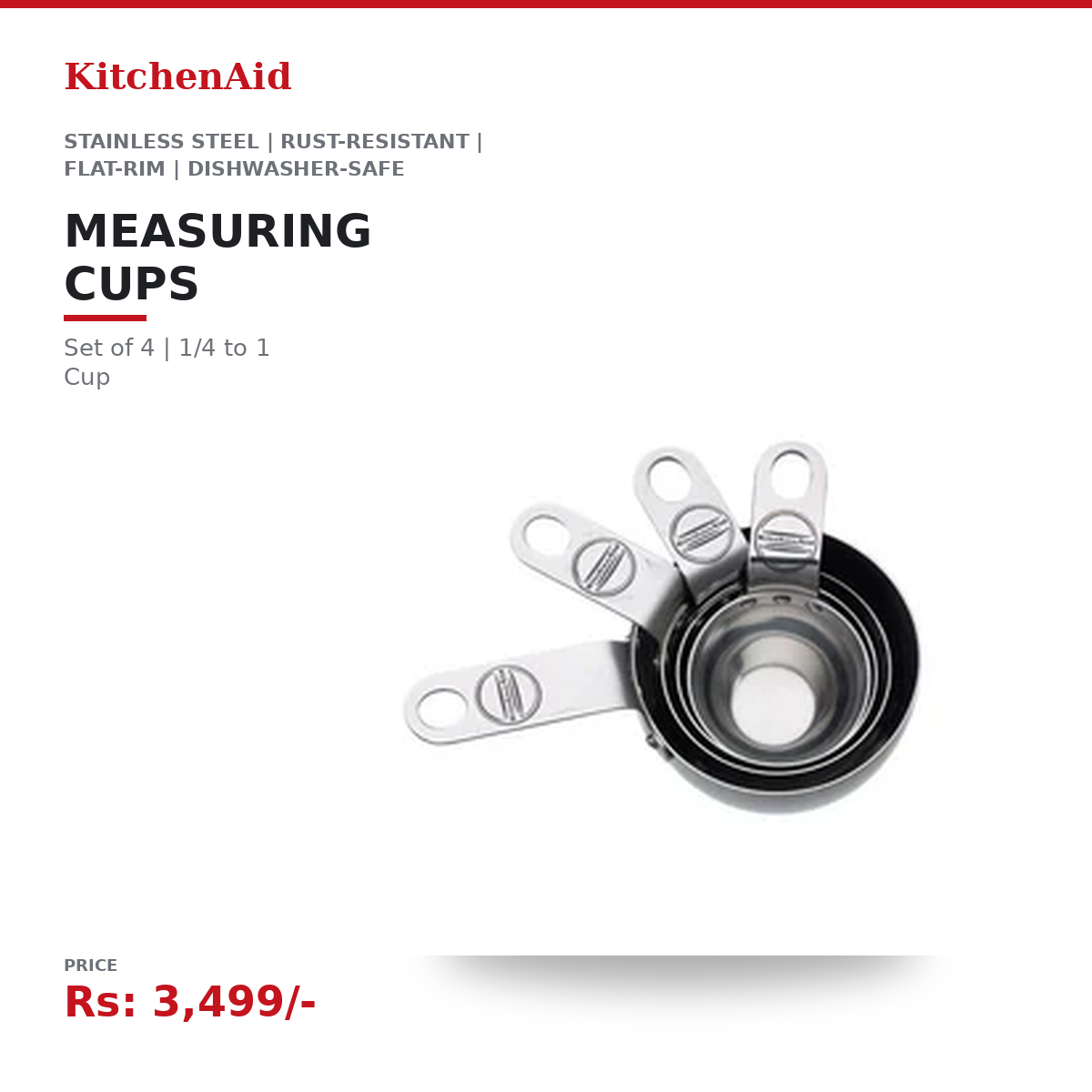 KitchenAid Stainless Steel Measuring Cups Set of 4 | 1/4 to 1 Cup | Rust-Resistant | Flat-Rim for Precise Measurement | Dishwasher-Safe - Image 2