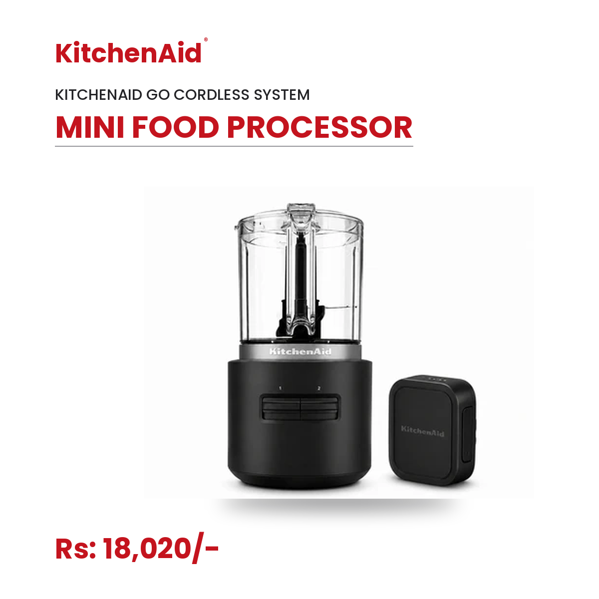 KitchenAid Go Cordless Mini Food Processor with Battery – 1.18L, Black Matte - Image 2