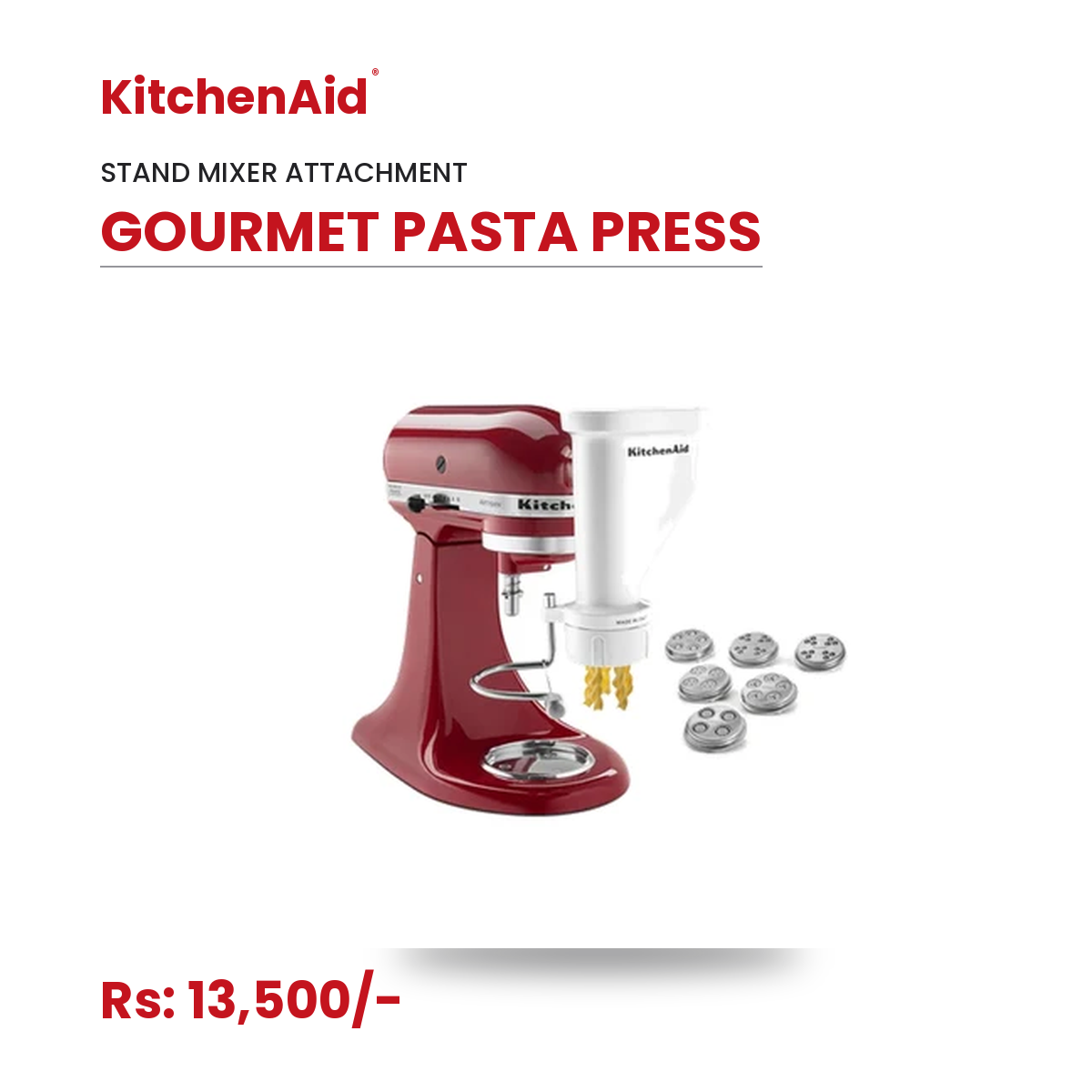 KitchenAid Gourmet Pasta Press Attachment | 6 Pasta Plates | Spaghetti, Bucatini, Rigatoni, Fusilli & Macaroni | Fits All KitchenAid Stand Mixers - Image 2