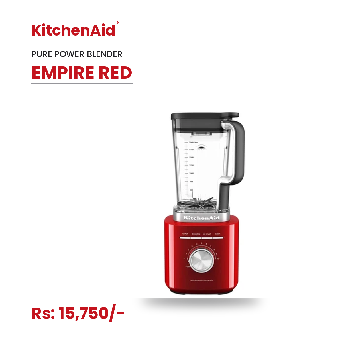 KitchenAid K200 Pure Power Blender – 2L Jar, 3 Speeds + Ice Crush, Empire Red - Image 2