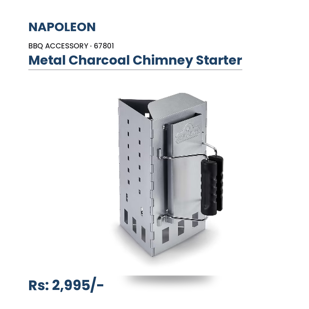 Napoleon Metal Charcoal Chimney Starter (67801) | Folding Triangle Base | 30% Faster Lighting | No Lighter Fluid | Compact Storage | Silver - Image 2