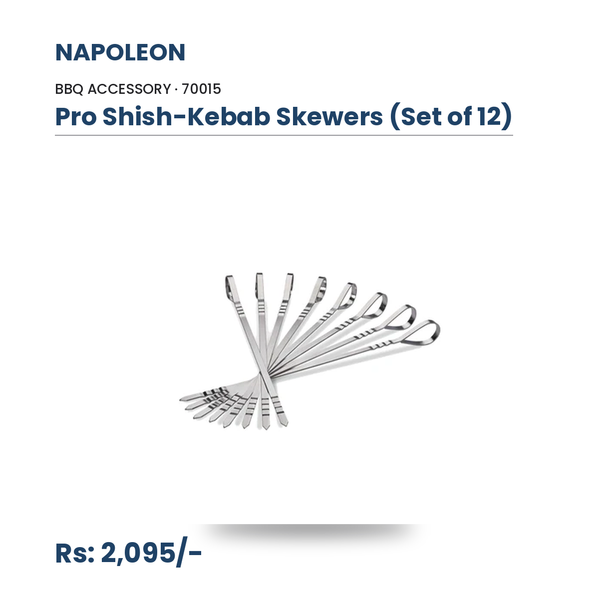 Napoleon Pro Shish-Kebab Skewers (70015) | Set of 12 | Flat Stainless Steel | Crimped Ends Hold Food in Place | For Seekh, Paneer & Tikka | All Napoleon Grills - Image 2