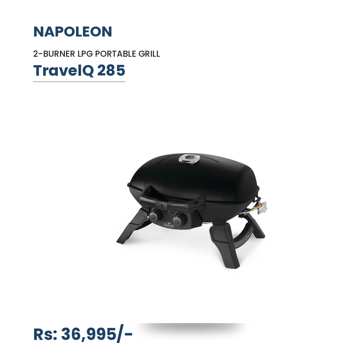 Napoleon TravelQ 285 TQ285-BK Portable Gas Grill | 2 Burner LPG BBQ | Folding Legs | Black - Image 2