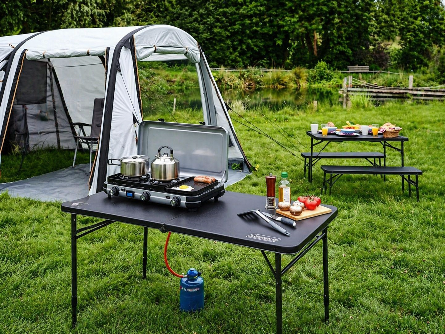 Coleman Pack-Away 4 Person Folding Table & Chair Set | All-in-One Steel Frame | Integrated Carry Unit | 5-Min Setup | For Camping & Outdoor Dining | White/Green - Image 5
