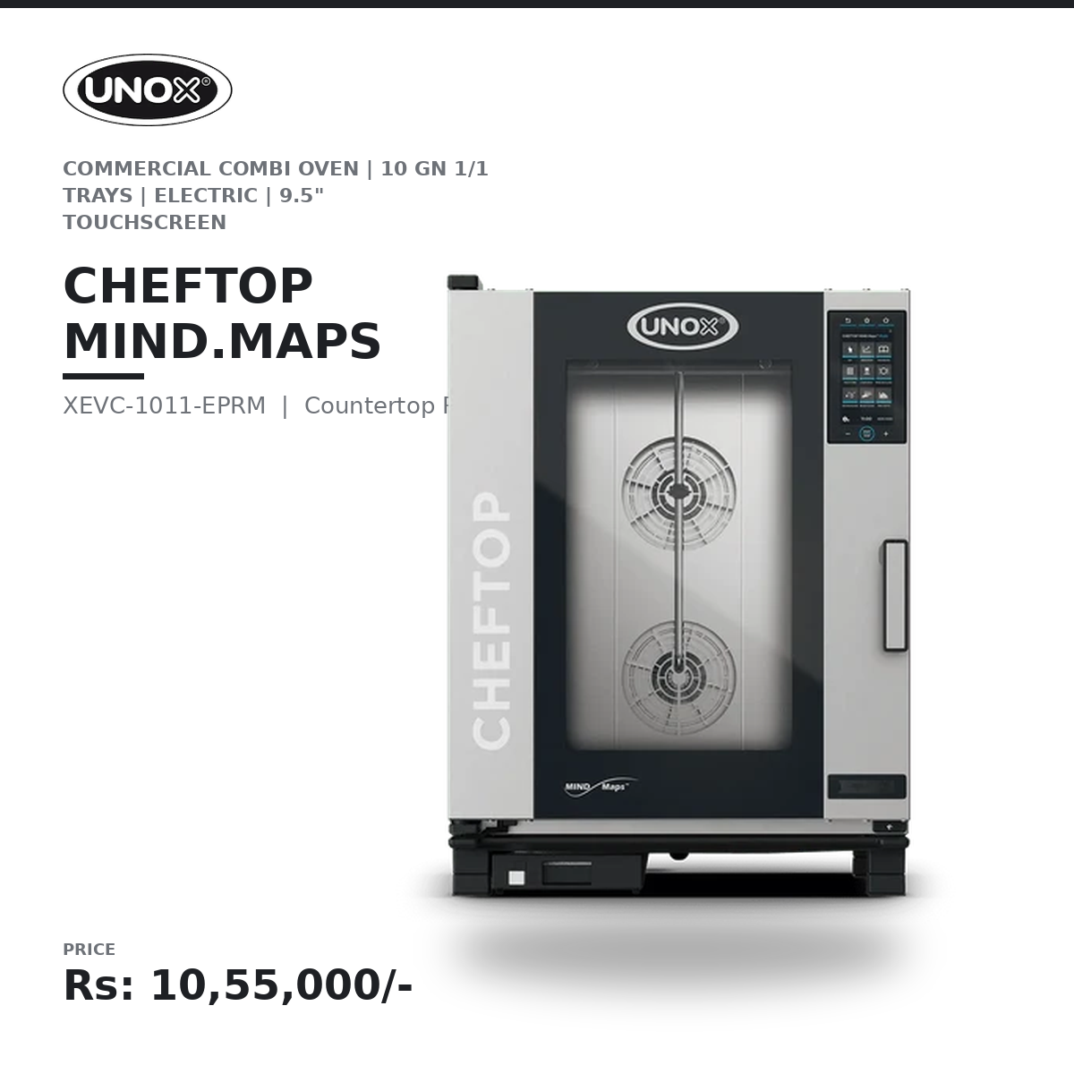 UNOX CHEFTOP MIND.Maps COUNTERTOP PLUS XEVC-1011-EPRM Commercial Combi Oven | 10 GN 1/1 Trays | Electric | 9.5" Touchscreen | Steam, Convection & Combination Cooking | Professional Hotel, Restaurant & Bakery Oven - Image 2