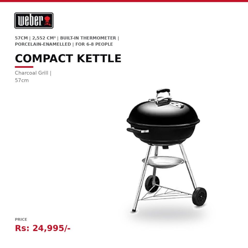 Weber 57cm Compact Charcoal Grill | Built-In Thermometer | 2,552 cm² | Porcelain-Enamelled | For 6-8 People | Classic Kettle BBQ