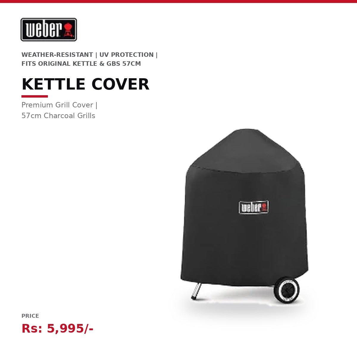 Weber Grill Cover | For 57cm Charcoal Kettle Grills | Weather-Resistant | UV Protection | Fits Original Kettle 57cm & GBS 57cm | Full Protection