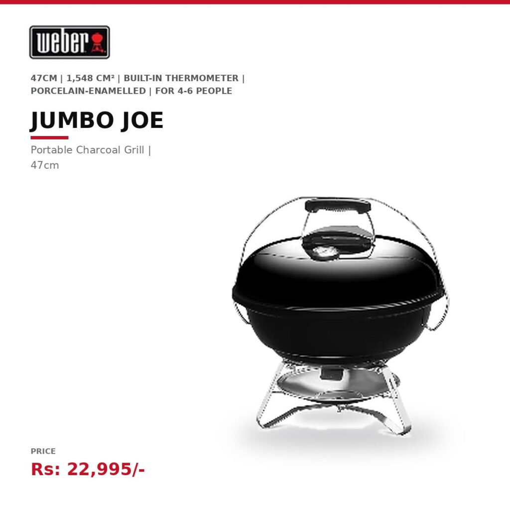 Weber Jumbo Joe Charcoal Grill | 47cm | 1,548 cm² Cooking Area | Built-In Thermometer | Porcelain-Enamelled | For 4-6 People | Portable Kettle BBQ