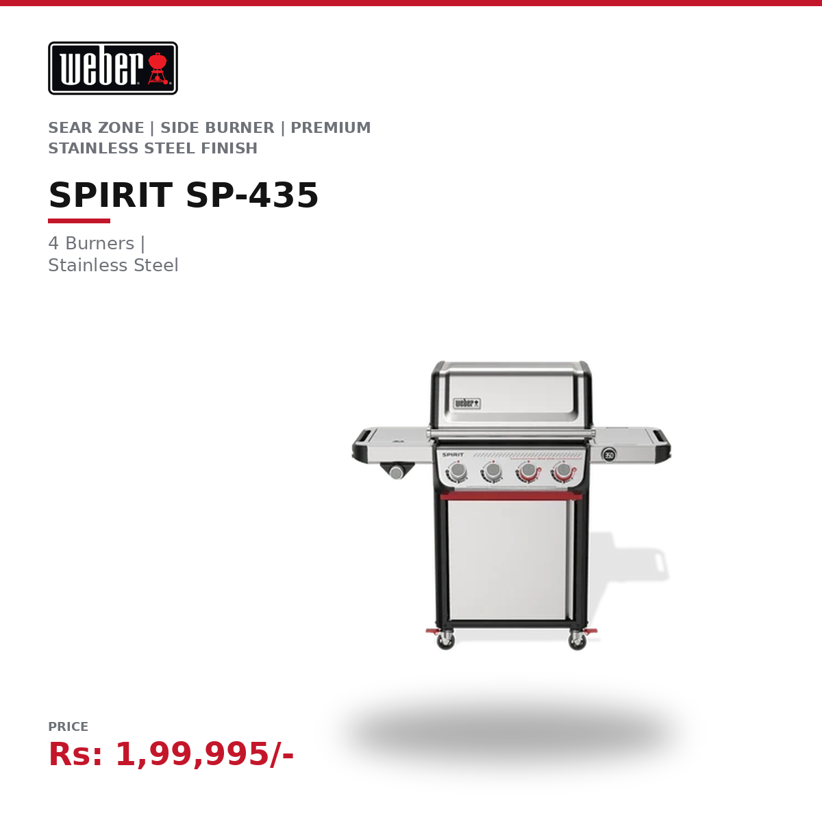 Weber Spirit® SP-435 Gas Grill – 4 Burner Stainless Steel BBQ with Sear Zone & Side Burner - Image 2
